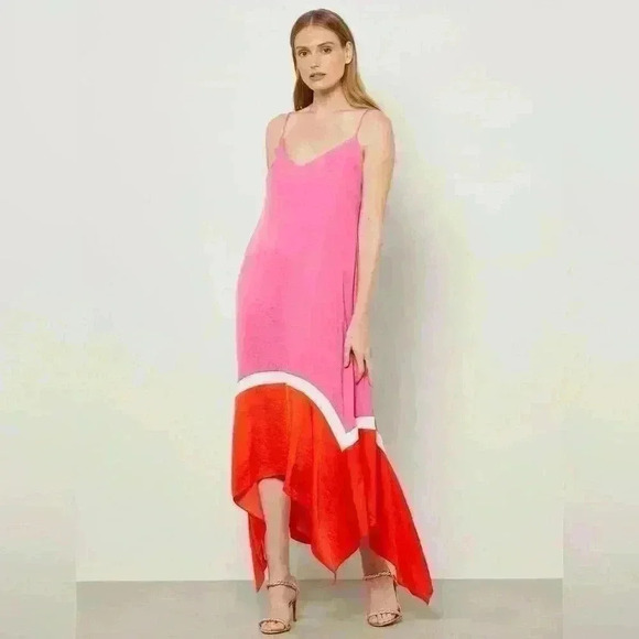 BCBGMAXAZRIA Womens Color Block Mixi Bright Bohemian Dress Spaghetti Straps NWOT - Picture 3 of 14